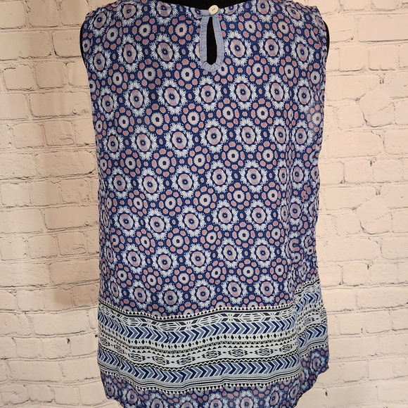 PIAZA ITALIA Camisole Tank Boho Print Navy Mauve Taupe Sz S - Picture 2 of 7